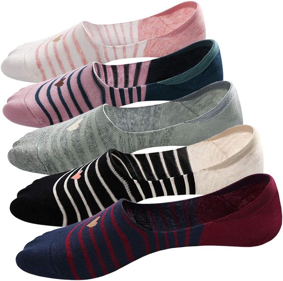 PUTUO Womens Invisible Trainer Socks Ladies No Show Liner Non Slip Ultra Low Cut Casual Cotton Socks, 5 Pairs