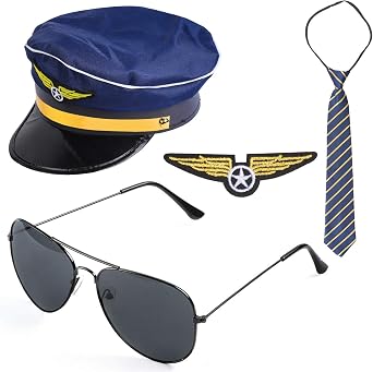 Beelittle Airline Pilot Captain Costume Kit Pilot Dress up Accessory Set with Aviator Sunglasses