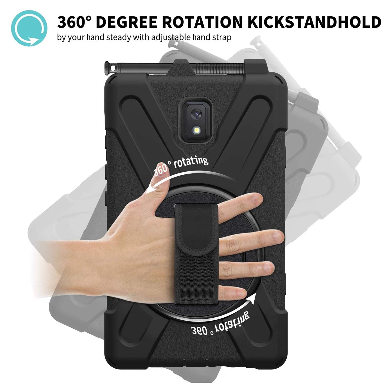 zenrich galaxy tab active 3 case, sm-t570/sm-t575/sm-t577 case with kickstand hand strap and shoulder strap zenrich shockproof case for samsung galaxy tab active 3 8 inch black