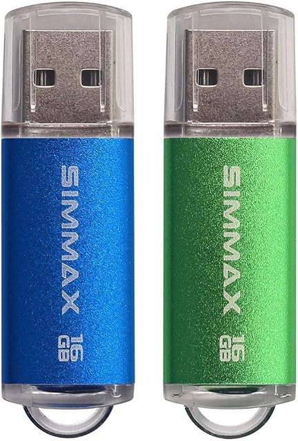 SIMMAX Memory Stick 2 Pack 16GB USB 2.0 Flash Drives USB Memory Stick Thumb Drive Pen Drive (16GB Blue Green)