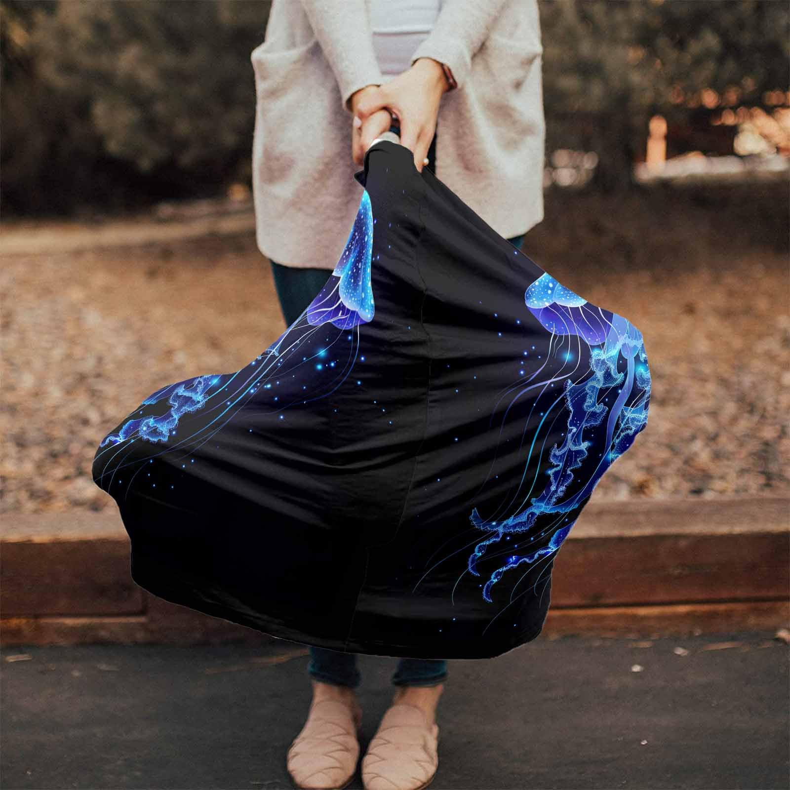 Nursing Cover for Breastfeeding Scarf, Bright Blue Purple Jellyfish Dots Ocean Baby Car Covers Super Soft Multi Use for Canopy Shopping Cart Cover Blanket Stroller Cover