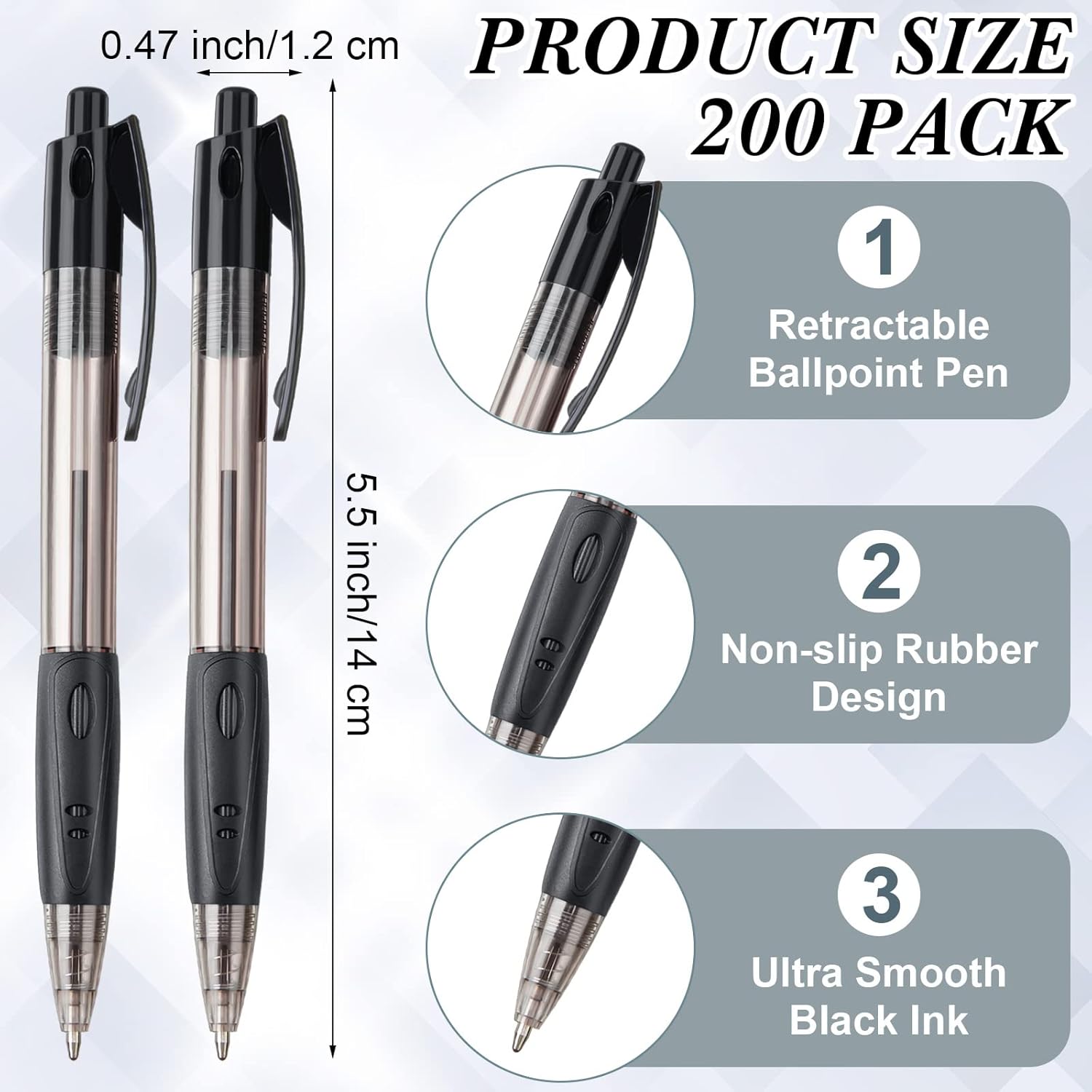 Nuanchu 200 Pcs Retractable Ballpoint Pen Medium Point 1.0mm Black Gel Pens Long Lasting Writing Pens for Office University College School Everyday Use - Image 2
