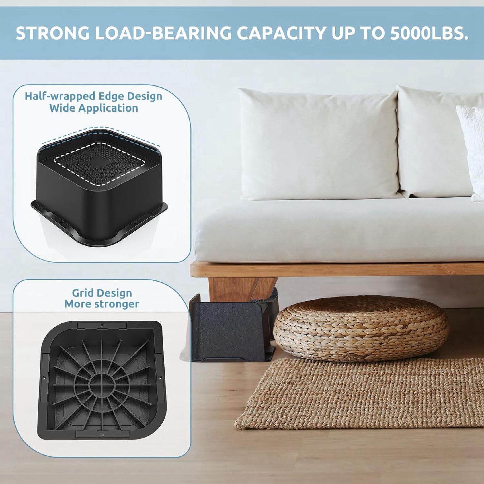 Elevadores de Cama de 3 Pulgadas Resistentes, Elevadores de Muebles de Apertura de 4,8X4,8 Pulgadas, Paquete de 8, Elevadores de Cama para Sofá, de Cama, Mesas