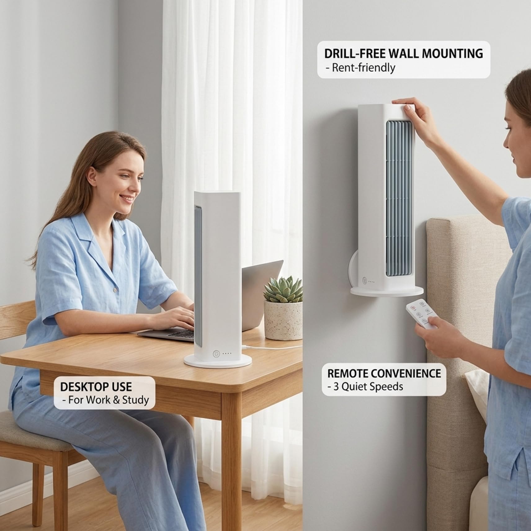 Aire acondicionado portátil pequeño, aire acondicionado personal de refrigeración con control remoto, batería de 4000 mAh, montaje en pared y uso de escritorio, ventilador de oficina silencioso, uso