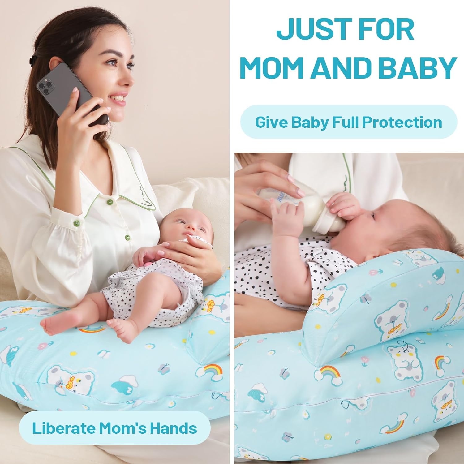 Nursing Pillow, Plus Size Ergonomic Design, Breastfeeding Pillows Support for Mom and Baby, Removable Cotton Cover, Machine Washable, Ice Blue，Pallet of Product - Image 4