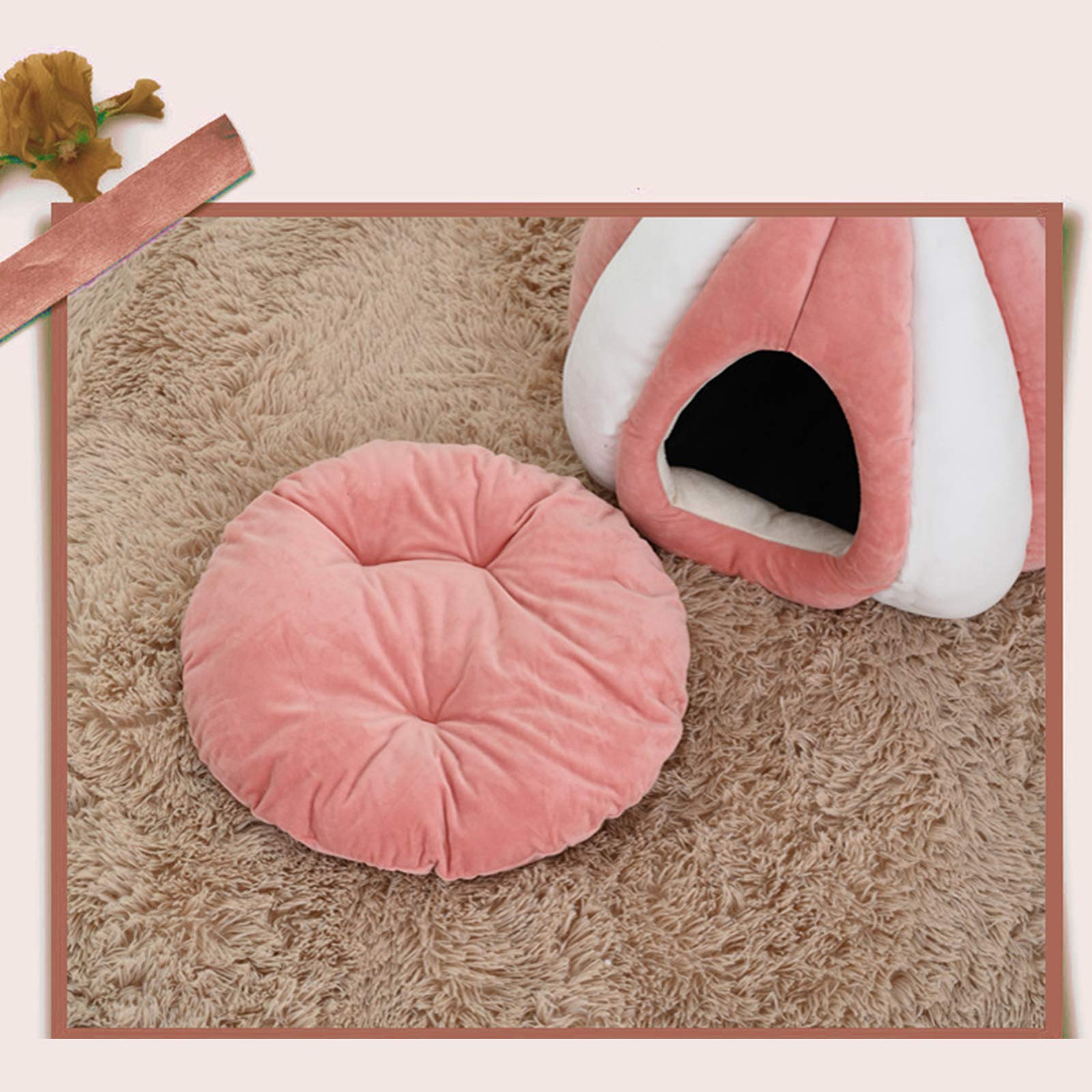 Lit De Tente pour Chat, 2 en 1 Auto-Chauffant Confortable Triangle Lit Igloo pour Chat Confortable Lit pour Animal De Compagnie Chaud Cave Nest Sleeping Bed Puppy House avec Amovible