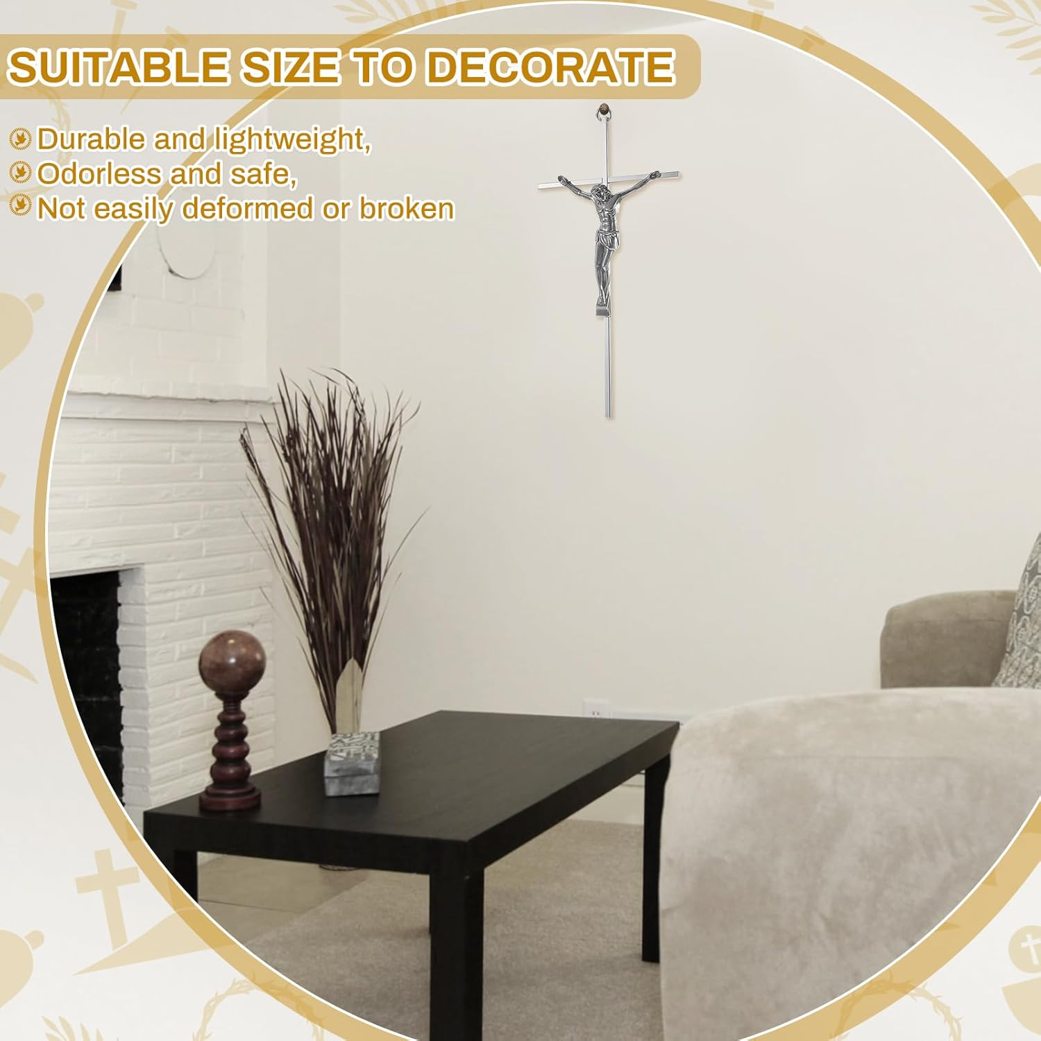 Leinuosen 8 Pcs Metal Crucifix Wall Cross 10 Inch Catholic Slender Metal Crosses Wall Decor for Home Decor Hanging Jesus(Silver) - Image 6