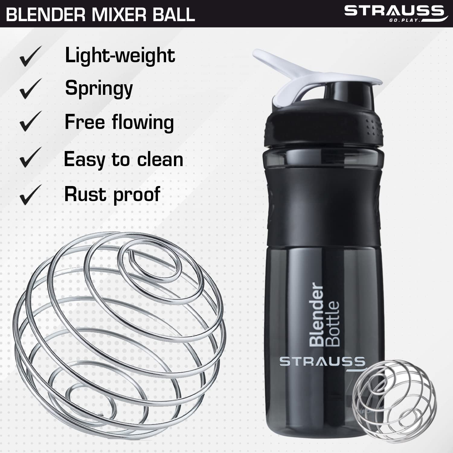 STRAUSS Blender Bouteille shaker de protéines | Shaker de gym | Bouteille à bec | Bouteille de gym