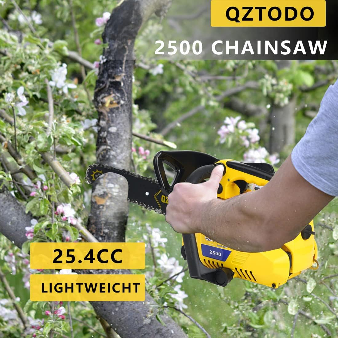 Top-Handle-Chainsaw-Gas-Powered - 12 Inch Chain Saws, Portable Little Saw Lightweight 25.4CC 2-Stroke for Trees Wood Cutting
