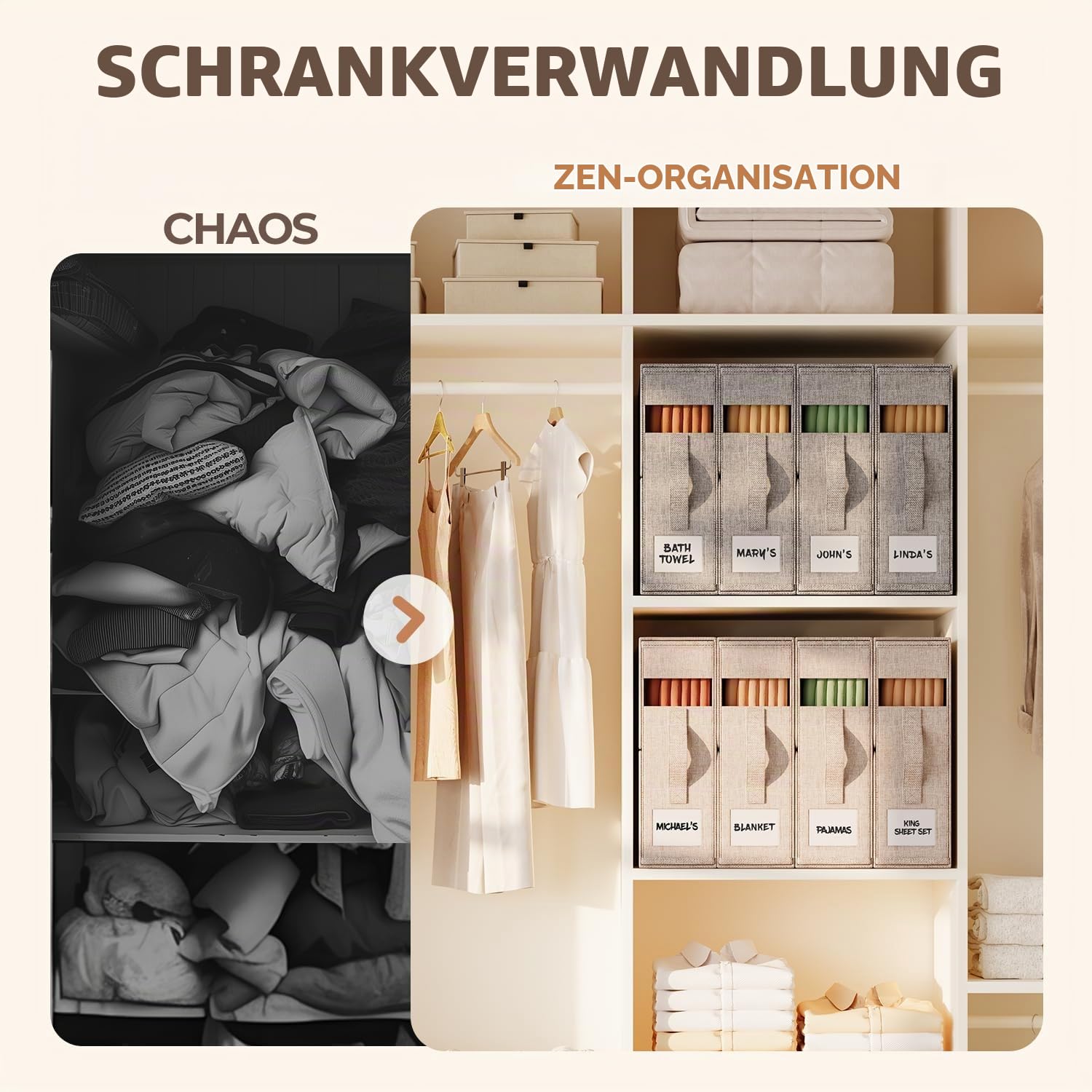 Bettwäsche-Organizer 6er-Set für den Kleiderschrank, Beige