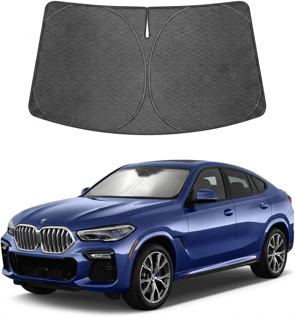 Proadsy Windshield Sun Shade Custom Fit BMW X6 2020-2026 Ice Crystal Black Front Window Sunshade UV and Heat Blocker Foldable Visor Keeps Car Cooler for Summer Parking and Daily Use