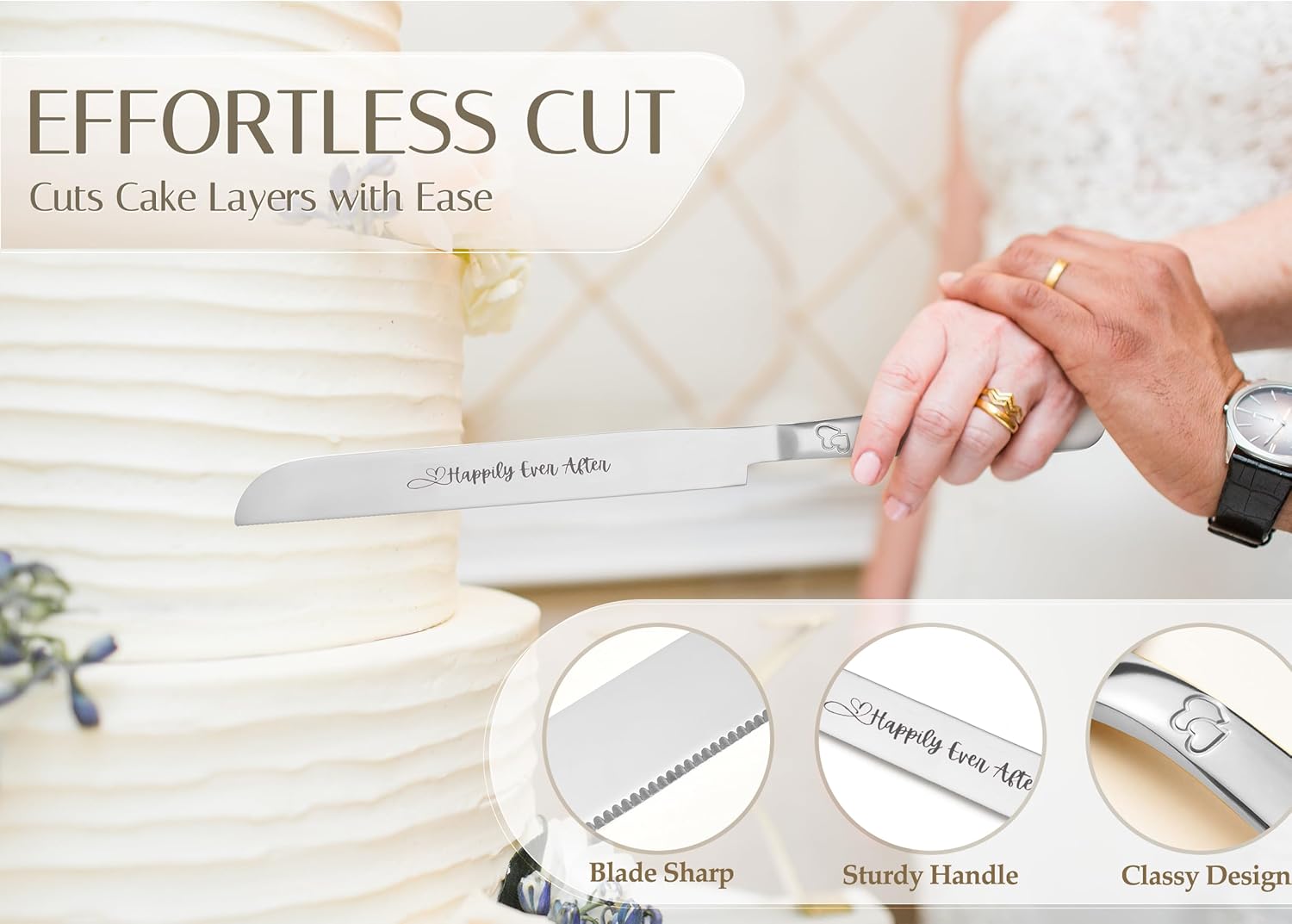 Wedding Cake Knife and Server Set, Heavy Duty Cake Cutting Set for Wedding, Engraved Double Heart Handles, Perfect for Multi-Tier Cakes, Ideal for Anniversary and Engagement Gifts (Silver) - Image 2