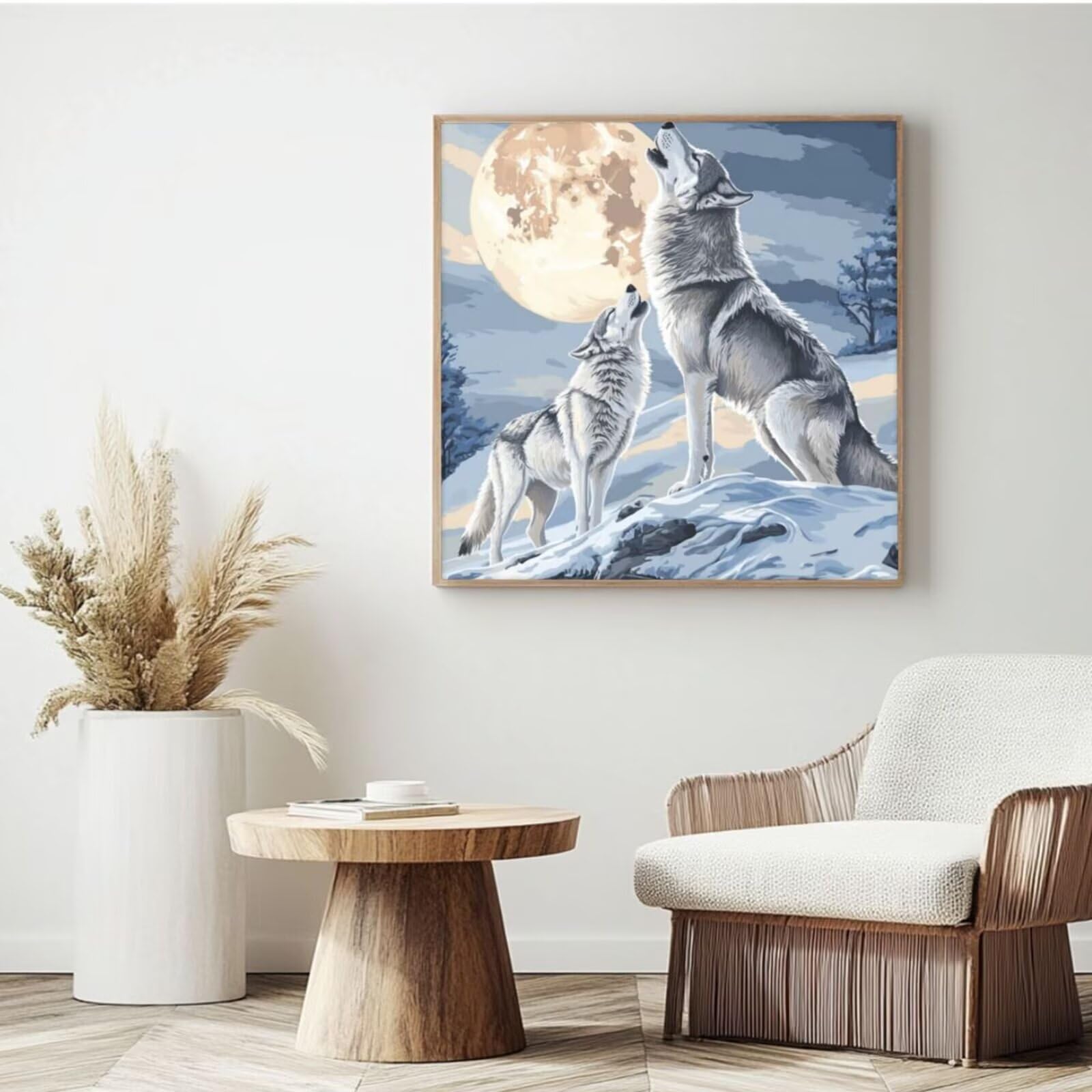 Malen nach Zahlen MK347 Malen-nach-Zahlen-Set für Erwachsene, Motiv: Wolf, Mond, Malen nach Zahlen für Anfänger, Acryl-Peinture a Numero mit 6 Pinseln, DIY-Ölgemälde, Kunst-Bastelsets für