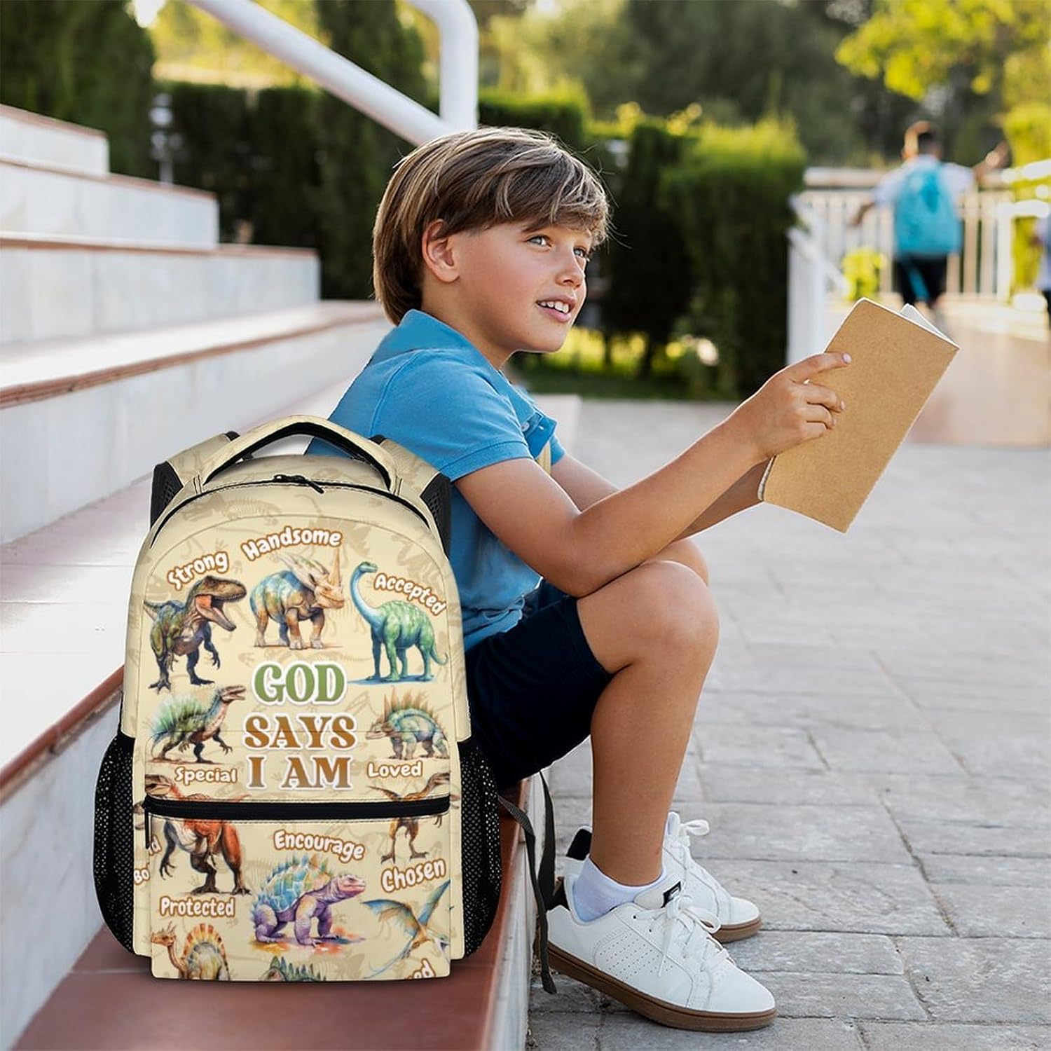 Kids Backpack for School, 17 Inches Dinosaur Backpack for Toddlers Boys, Durable Large Capacity God Says I Am Bookbag for Preschool Elementary Travel, Back to School Supplies Gifts