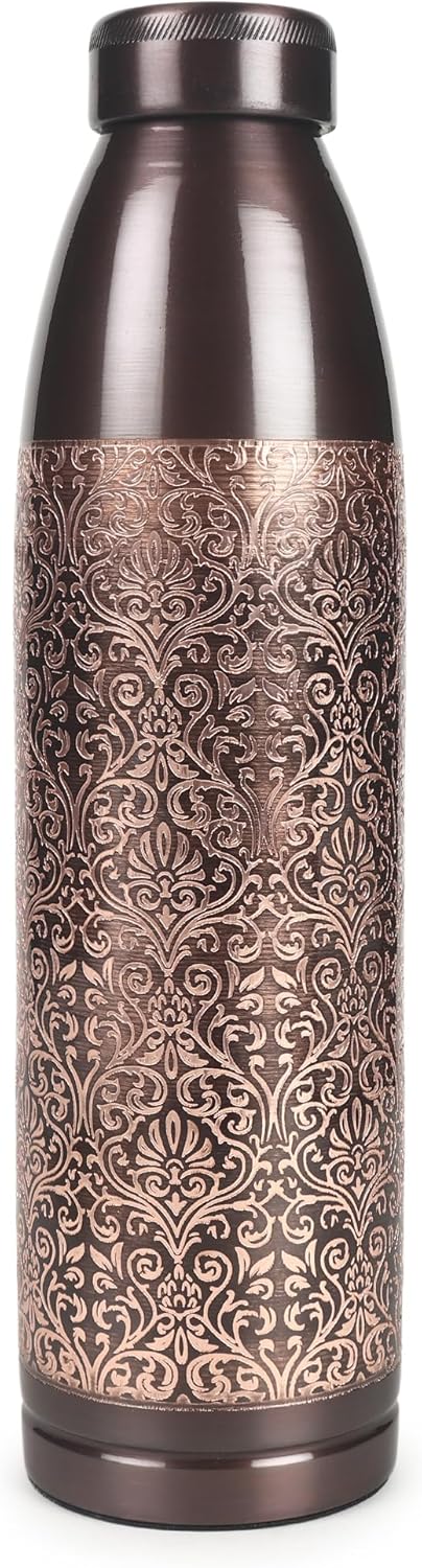 Pure Copper Water Bottle 900 ML : Ayurvedic Health Benefits |Copper vessel, Leak-Proof Eco-Friendly Design + Certificate of Purity Inside Bottle Box (Antique, 1)