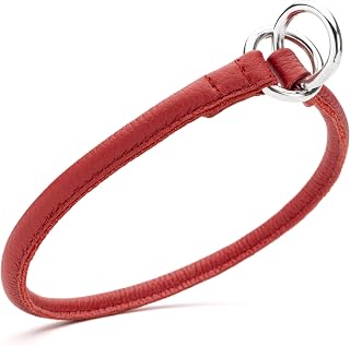 Dogline red padded round leather dog collar