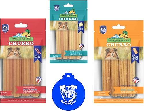 Himalayan Pet Supply - Golosinas masticables para perros Churro en paquete de 3 sabores variados (1) queso, (1) mantequilla de maní y (1) tocino (3