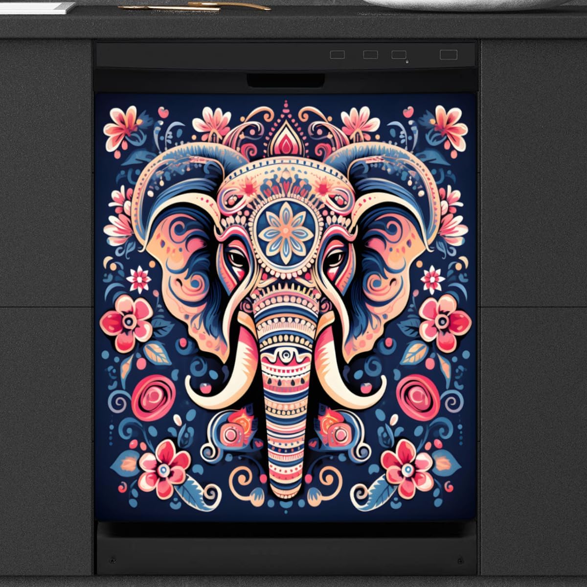 Cute Elephant Flower Dishwasher Magnet Cover Reusable Decorative Magnetic Door Cover Dishwasher Covers for The Front Magnetic Kitchen Refrigerator Appliance Decor 23 x 26 Inches