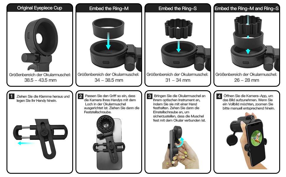 12X50 High Definition Monokular Fernrohr Teleskop, Monocular Teleskop wasserdicht mit Smartphone Halter und Stativ für… – Bild 8