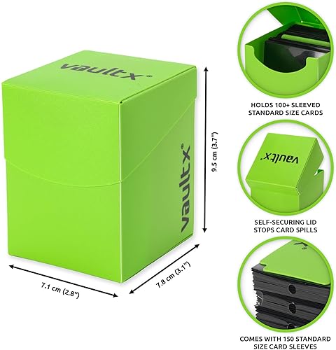 Miniatura 2 de Vault X  Caja de cubierta y 150 fundas negras para tarjetas, tamaño grande para 120-130 tarjetas con funda, tarjetero sin PVC para TCG (verde)