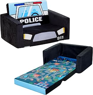 MallBest Kids Sofas Toddler Couch Bed Baby's Upholstered Chair Sleepover Couch Flipout Open Recliner(Black/Police