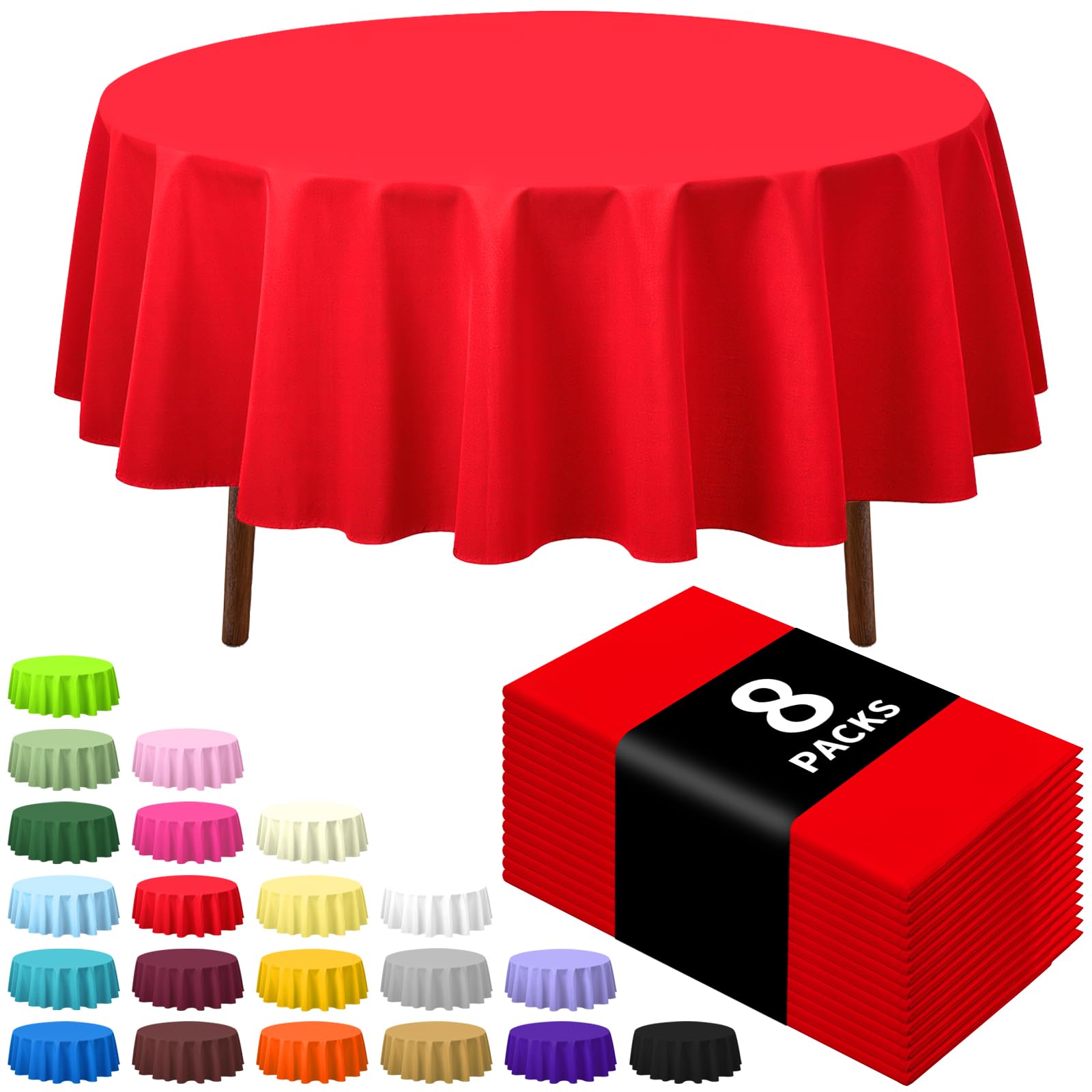 CXPSINC 8 Pack Premium Disposable Plastic Tablecloth 84" Round Table Cover for Birthdays Weddings Christmas Anniversary (Red)