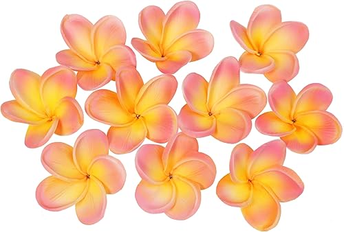 10 piezas de flores de plumeria artificiales de tacto real natural, no de seda, con tallo para decoración de pasteles y ramos de boda (albaricoque)