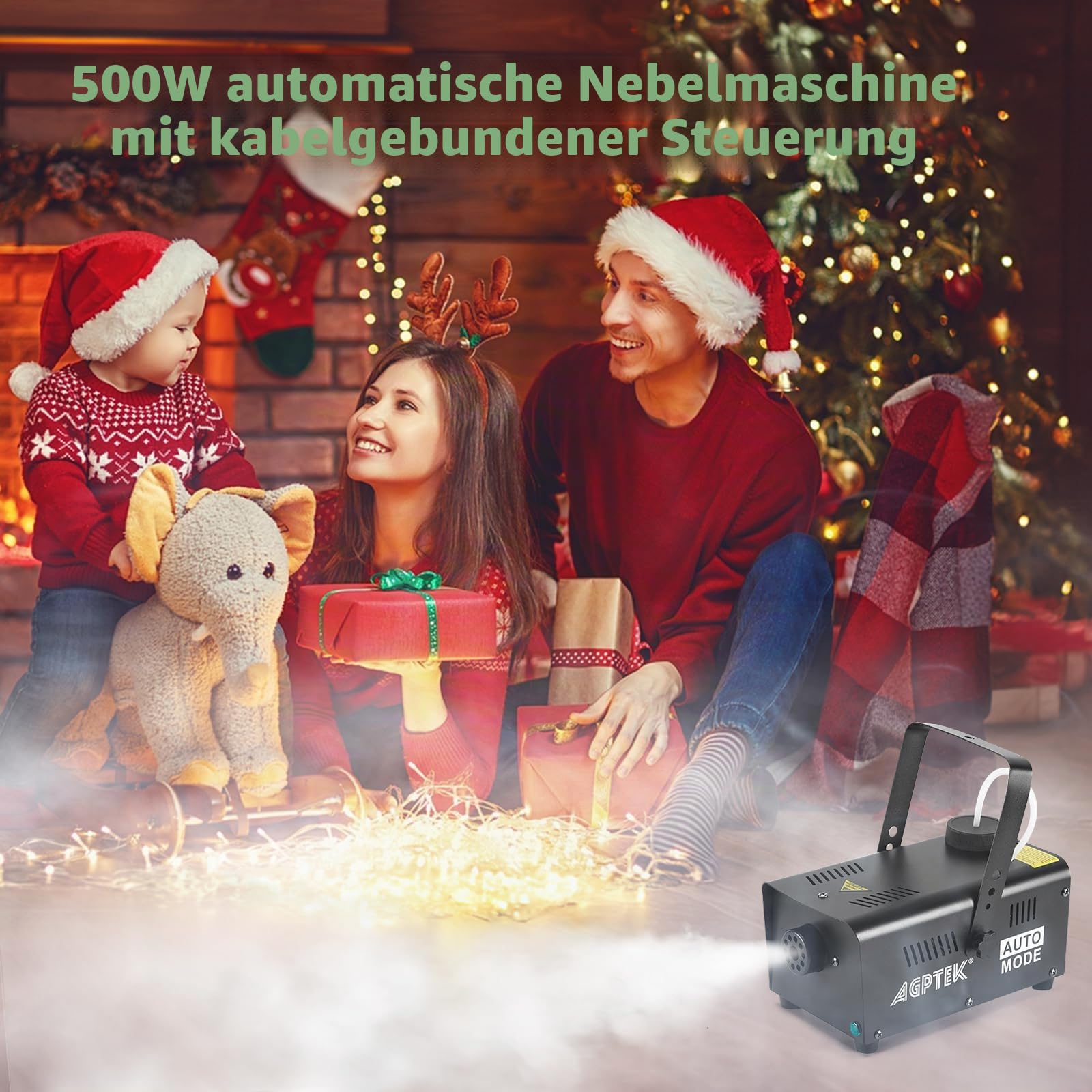 AGPTEK 500W Nebelmaschine, Nebelmaschine mit kabelgebundener Steuerung & automatischer Sprühfunktion, ideal für Halloween, Weihnachten, Hochzeit, Partys, DJ Performance & Bühnenshow