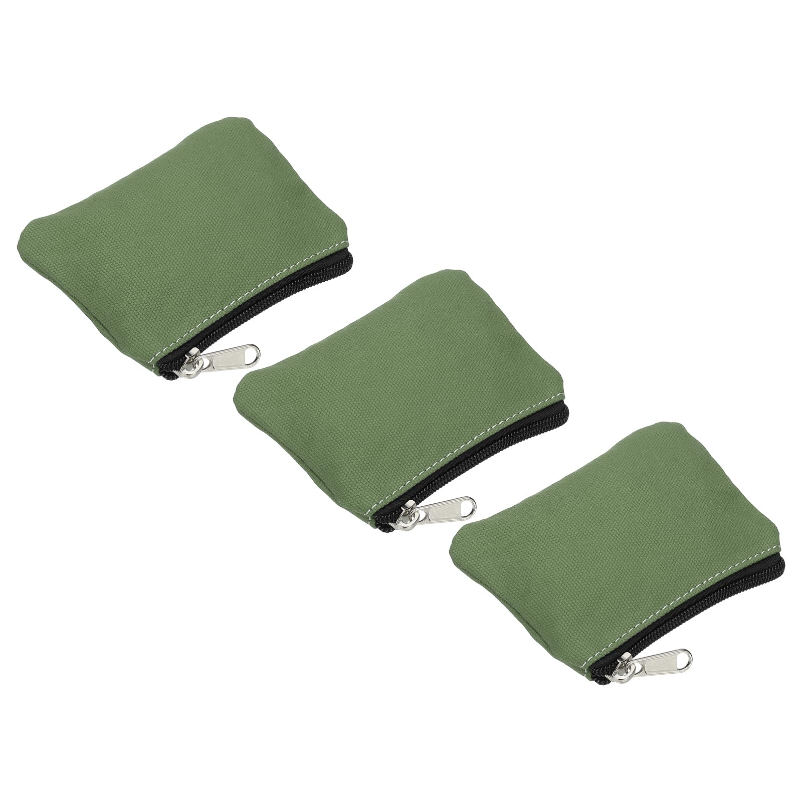 PATIKIL 3" x 5" Coin Purse Pouch, 3 Pack Change Purses Small Organizer Bags with Zipper Canvas for Home, Dark Green