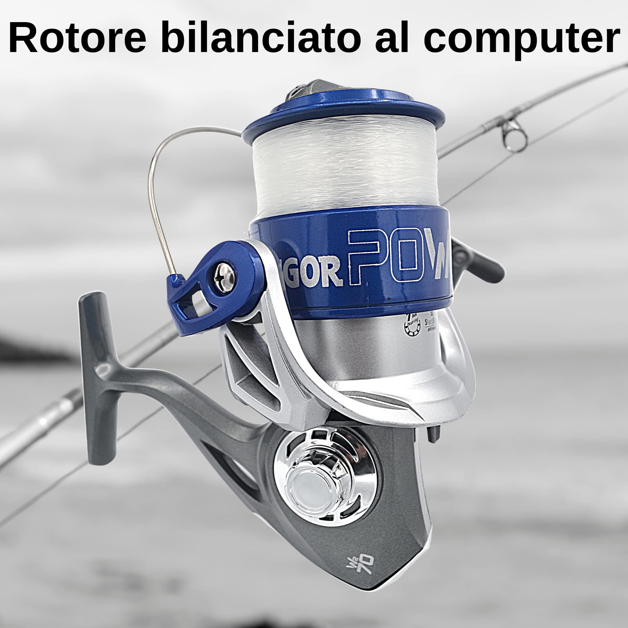 Kit 2 Mulinelli surfcasting Vigor Power 70 linea effe - Mulinello pesca con filo da pesca 0.35 - Mulinello surfcasting mare Corpo e Bobina in grafite e manovella in metallo - Gear Ratio 3, 9:1