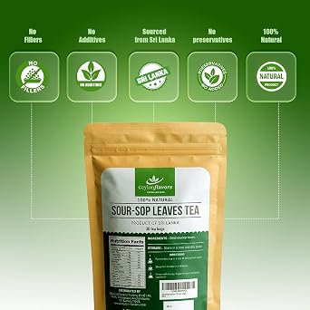CeylonFlavor Fresh & Pure Soursop Tea Leaves | 100% Natural Soursop Tea Bags Pack of 30 | Sourced From Sri Lanka