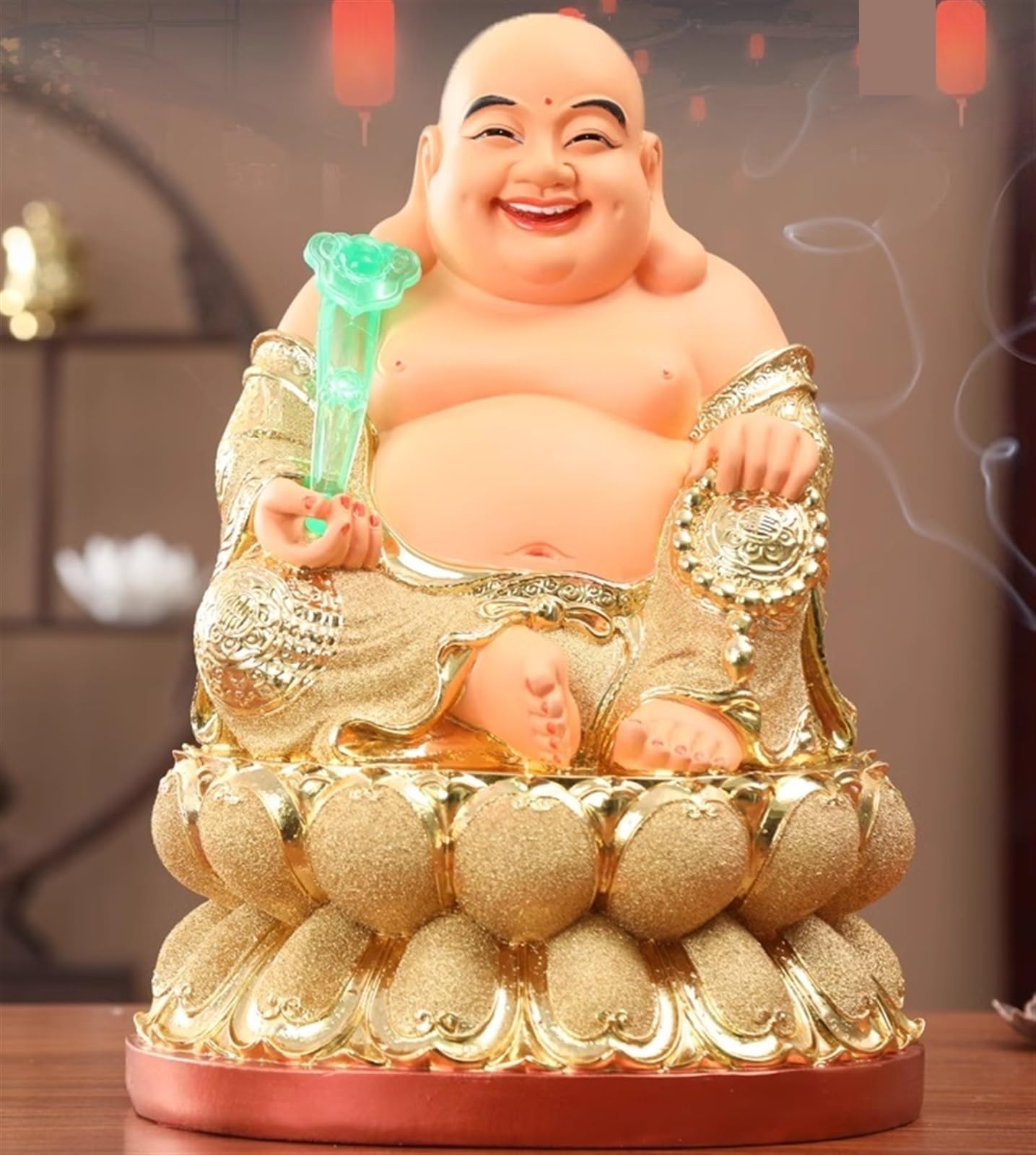 Estatuilla Buda Estatua De Buda Resina, Sonriente, Dinero La Suerte, Gran Barriga, Figura Feliz para Decoraciones del Hogar Estatuas Decorativas(G,12in)