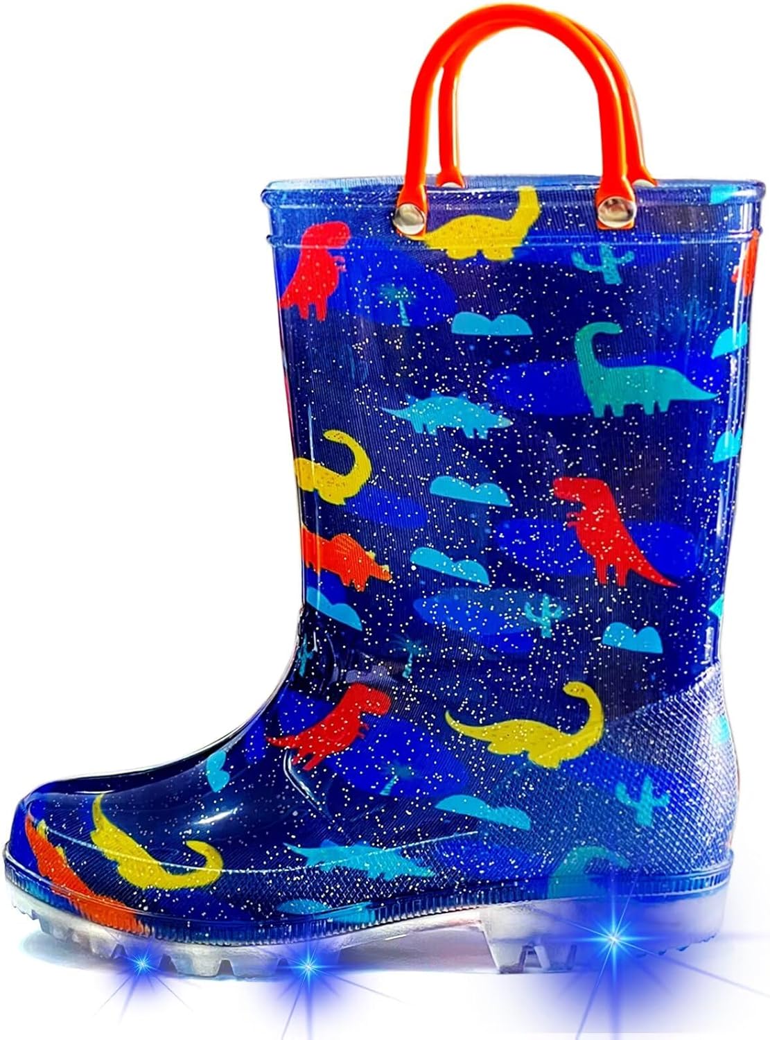 Toddler Rain Boots for Girls Boys, Kids Rain Boots Light Up Glitter Boot Waterproof Shoes with Easy on Handles