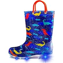 Toddler Rain Boots for Girls Boys, Kids Rain Boots Light Up Glitter Boot Waterproof Shoes with Easy on Handles