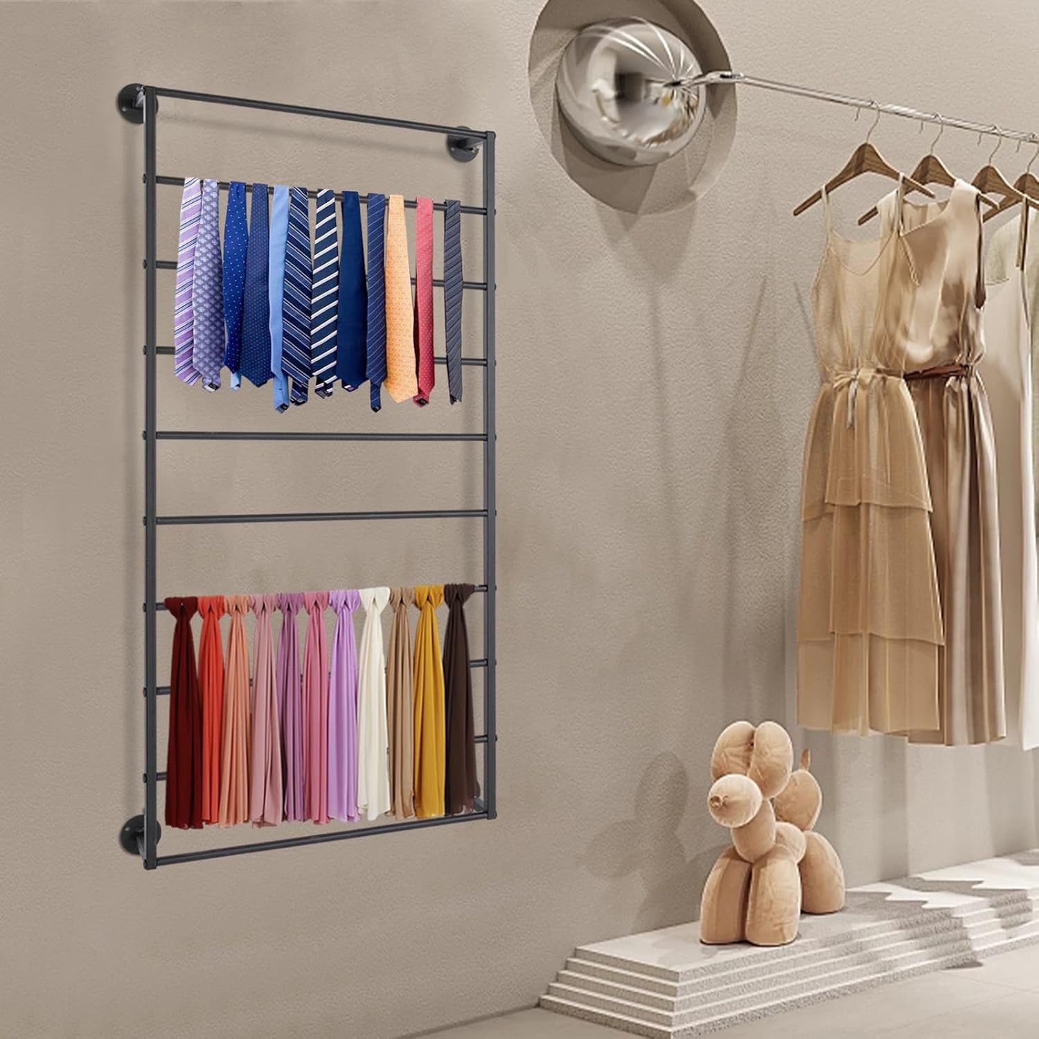 Wall Mounted Scarf Rack, Wall Display Rack, Towels Storage Rack(Black)