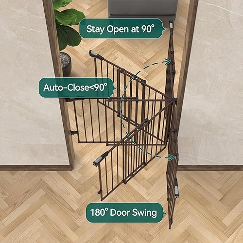 Miniatura 5 de Babelio Puerta extra alta para bebéperro de 34 pulgadas con diseño sin umbral, puerta de seguridad de cierre automático de 26-43 pulgadas para