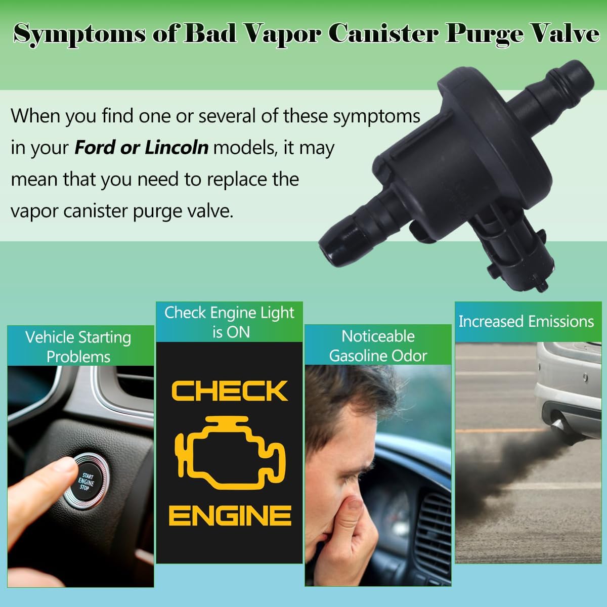 Vapor Canister Purge Valve BV619G866AA Compatible with 2013-2018 Ford Escape, 2014-2019 Fiesta, 2013-2018 Focus, 2015-2018 Lincoln MKC Replaces OE# 0280142500