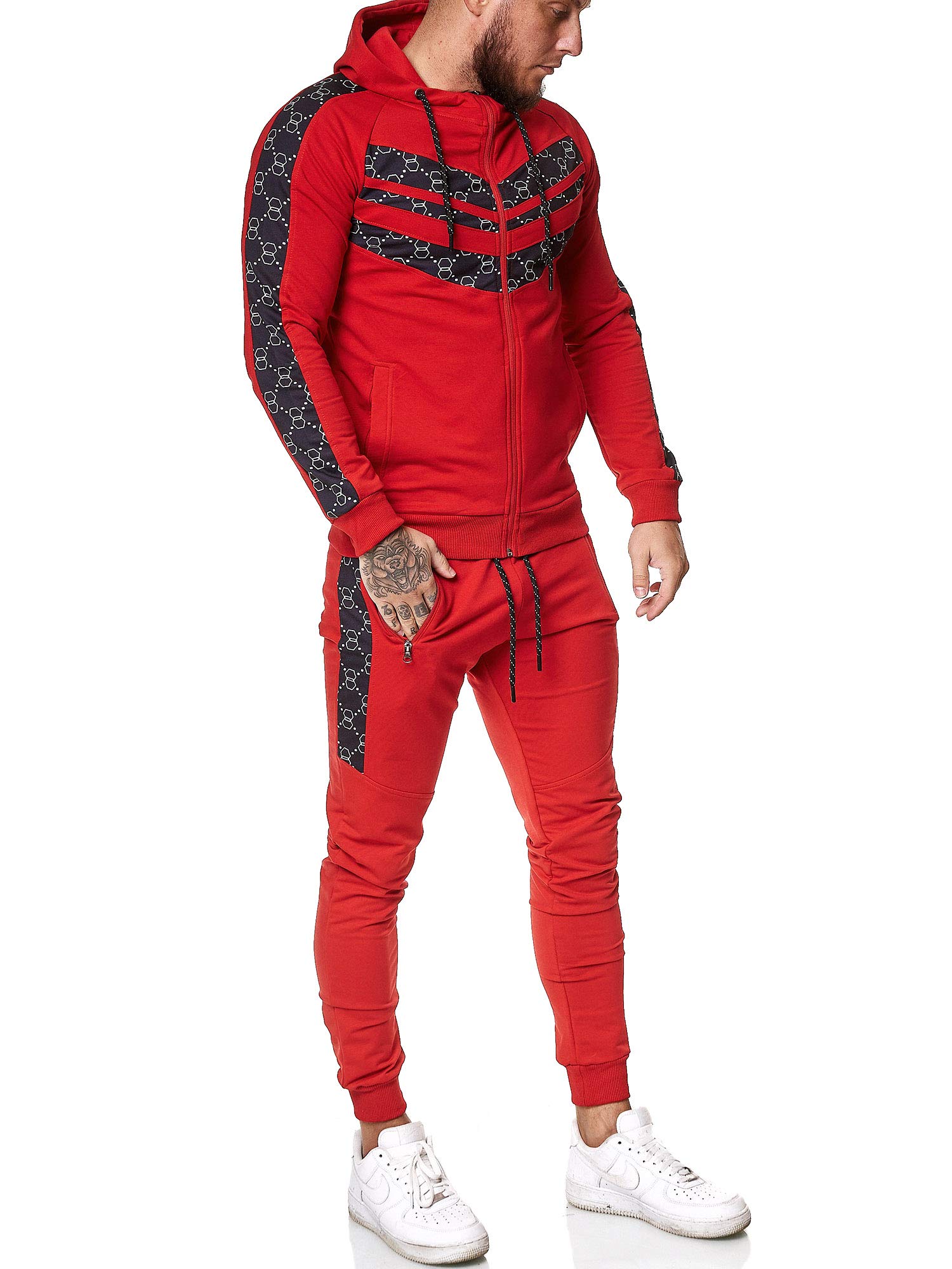 OneRedox Męski dres do joggingu, dres sportowy model 13108 czerwono-czarny S, czerwony/czarny, S