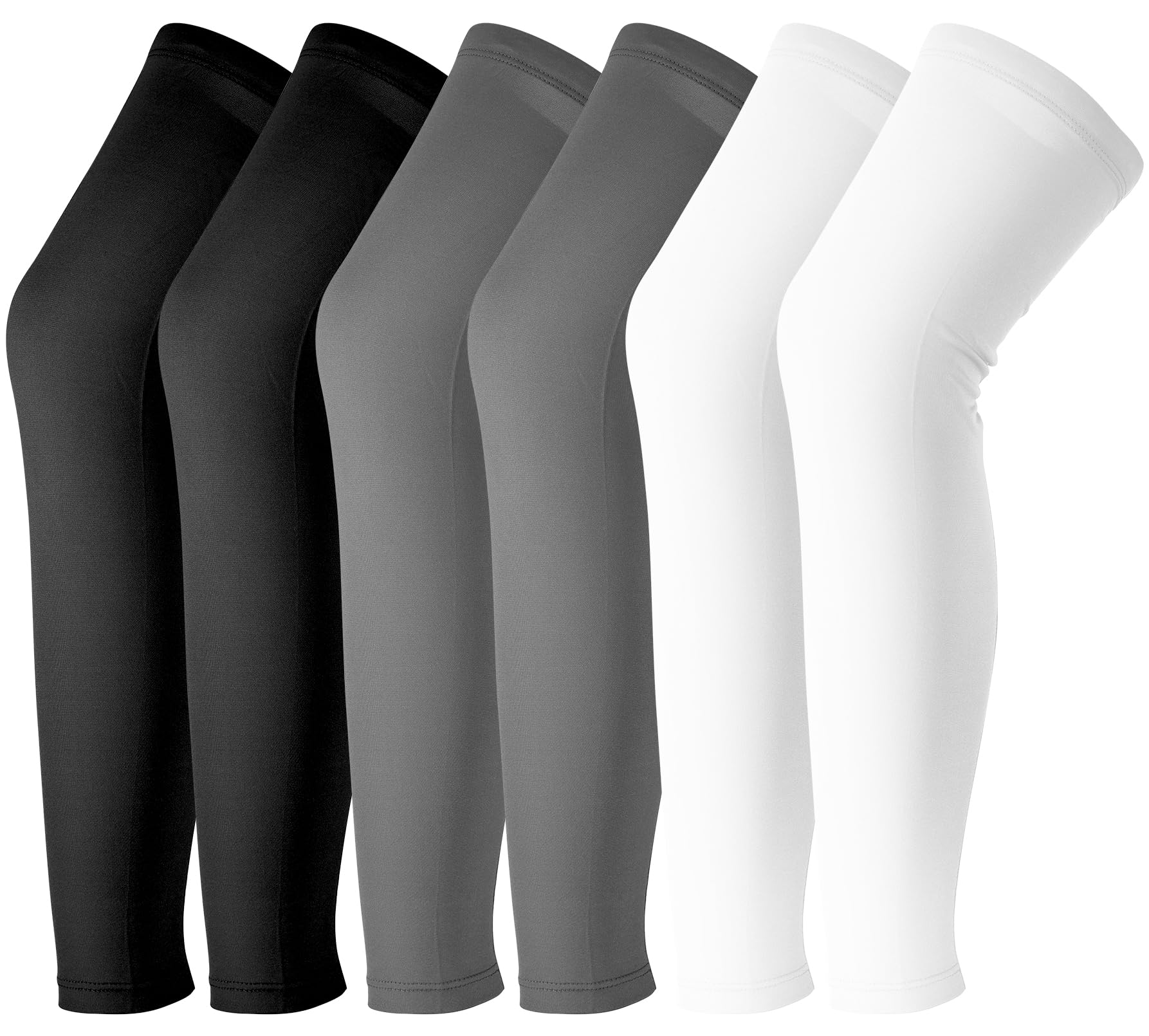 3 pares de mangas largas de compresión, protección solar UV, calentadores de piernas de compresión, antideslizantes, largos, para ciclismo, baloncesto, fútbol, negro, blanco, gris