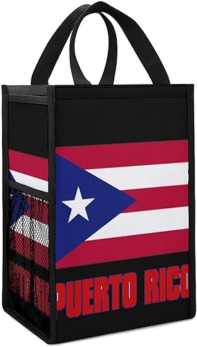 Miniatura 7 de Banderas de Puerto Rico Bolsa de almuerzo plegable aislada lonchera portátil con bolsillos para el trabajo, picnic al aire libre