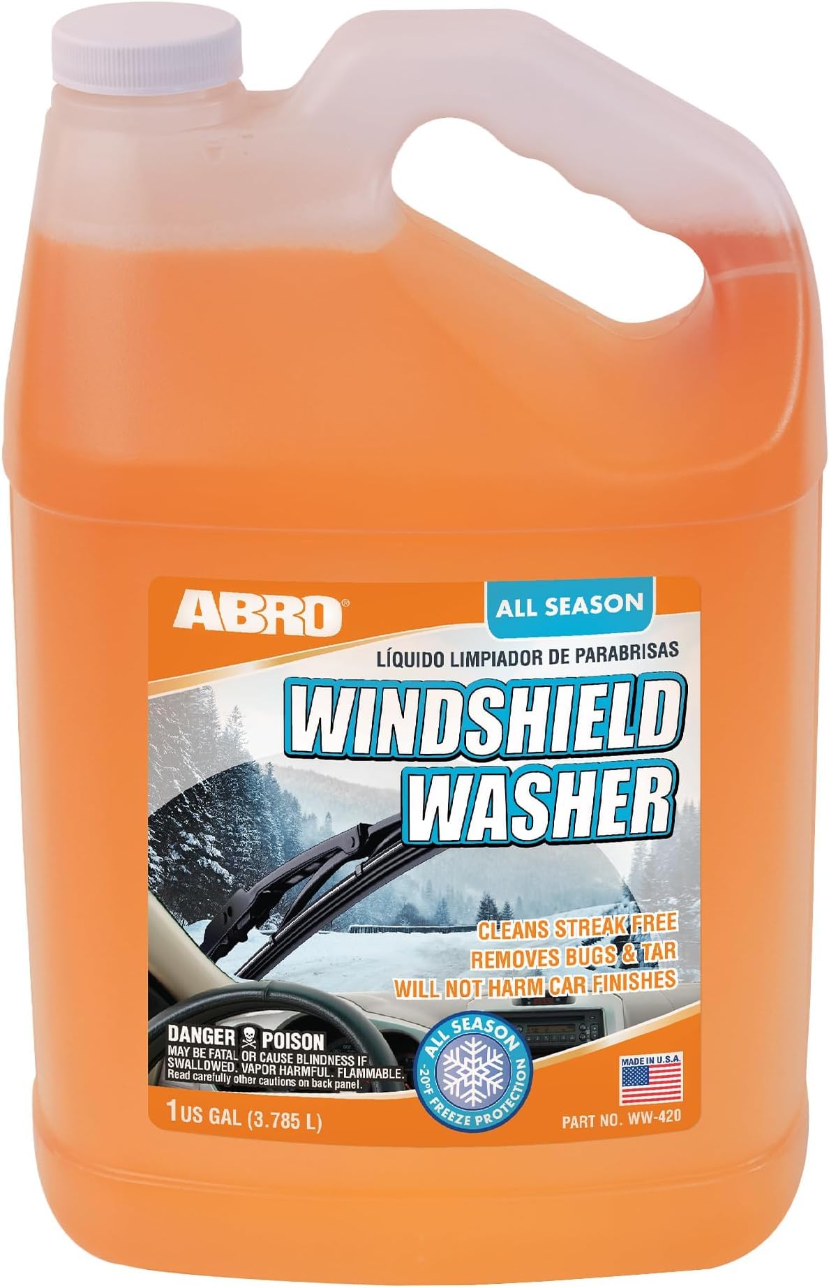 ABRO Windshield Washer Fluid 1 Gallon, Streak-Free Bug Remover, 1 Pack | Ready-to-use, streak-free, removes bugs and road grime