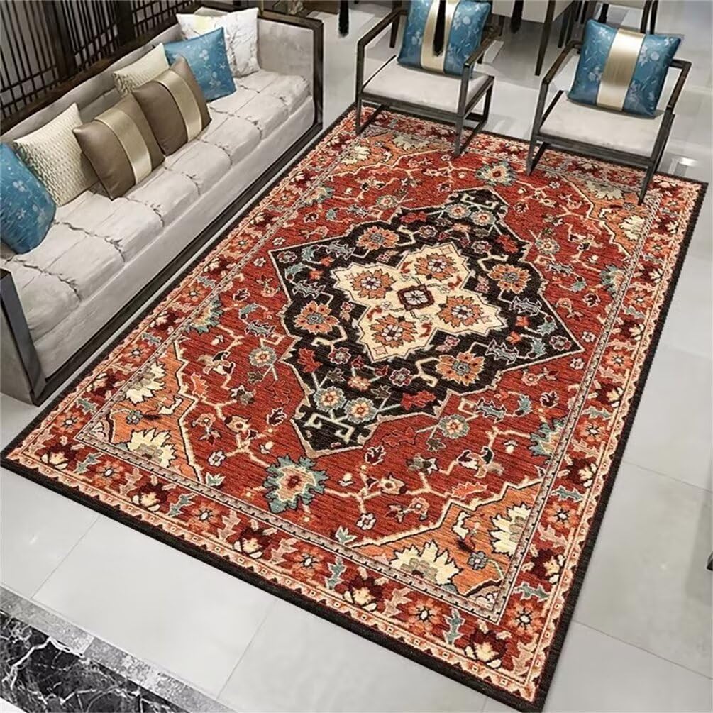 Tapis de chambre durable rouge 90x120cm : confort fleuri chic pour un petit canapé ou un ado
