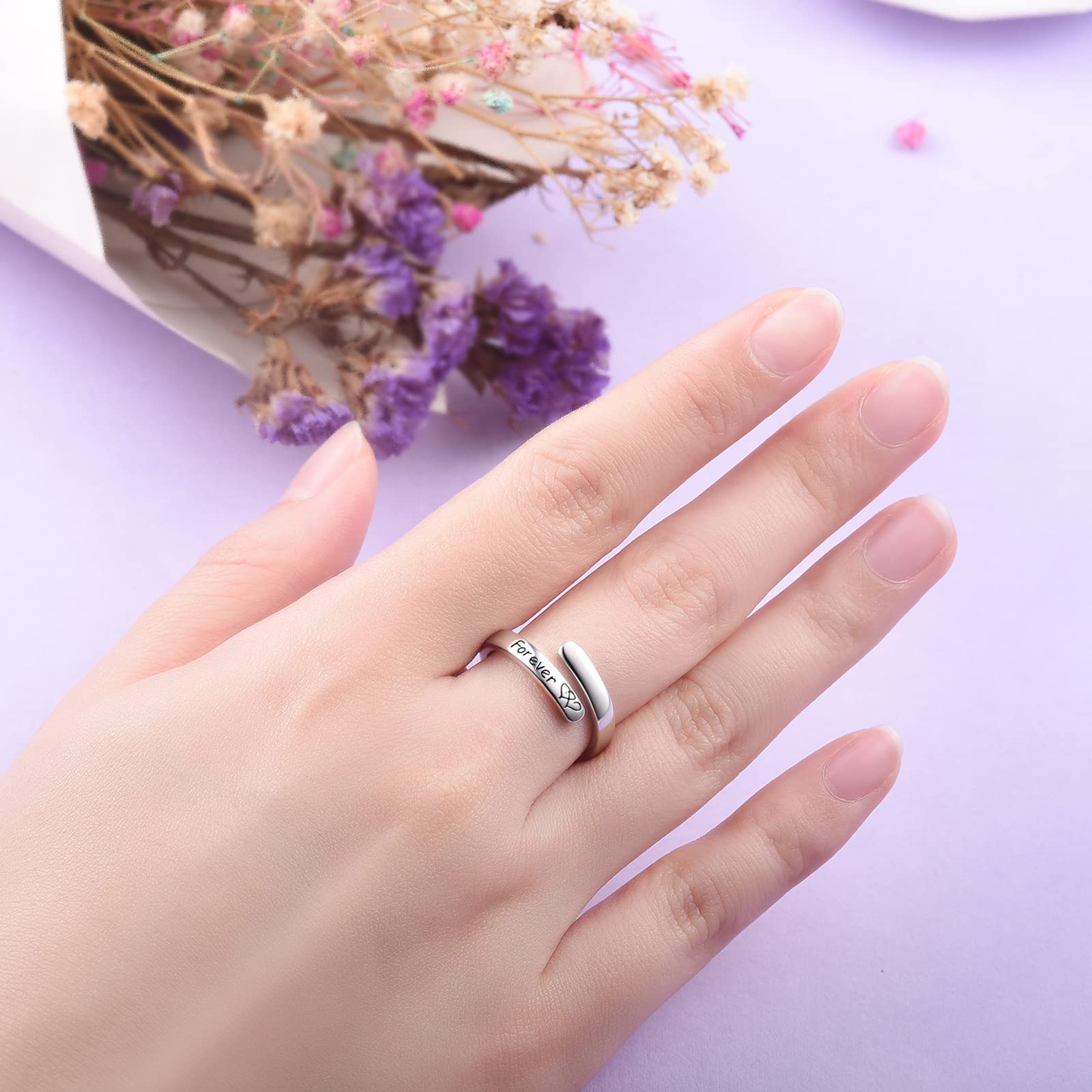 Anillo ajustable de plata de ley S925 con cita inspiradora, anillo abierto, regalo de Navidad, graduación, cumpleaños, para mujeres, adolescentes y niñas
