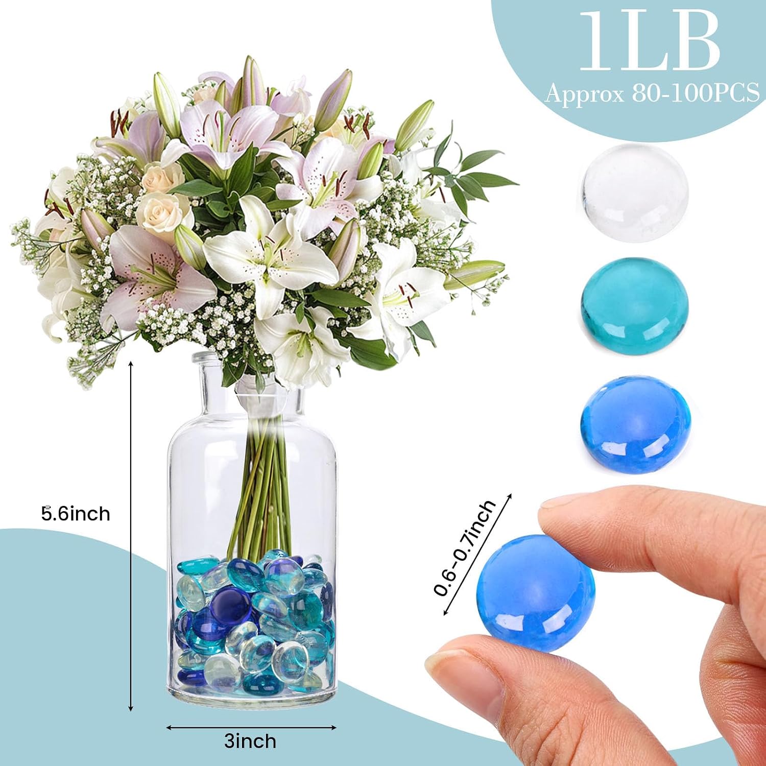 FUTUREPLUSX Decorative Gem & Ice Rock Bundle – 1LB Blue Flat Glass Marbles + 180PCS Iridescent Acrylic Fake Ice Cubes for Vases, Table Scatter, Crafts, Wedding, Aquarium & Home Decor image 4