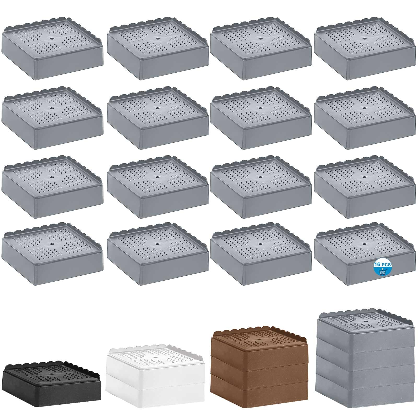 Rialzi per letto da 2,5 cm, 5,1 cm, 7,6 cm, 10,2 cm, resistenti, regolabili, per tavolo, scrivania, divano, sedia, reclinabile, per dormitorio, impilabili, colore grigio, confezione da 16, 2,5