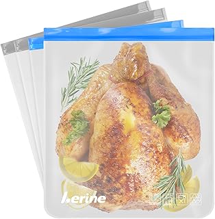 Lerine 4 Pack Reusable 3 Gallon Freezer Bags Dishwasher Safe, Leakproof BPA Free Reusable Freezer Bags 3 Gallon, Food Storage Bags for Marinate Meats, Vegetables, Home Organization