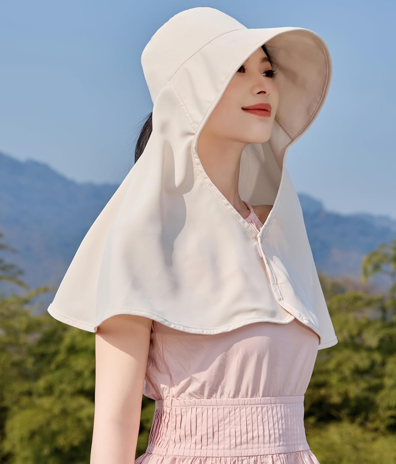 HUAMULAN Women Wide Brim Sun Hat Summer Ponytail Safari Fishing Hats Visor Caps with Neck Flap UV Protection Packable - Image 4