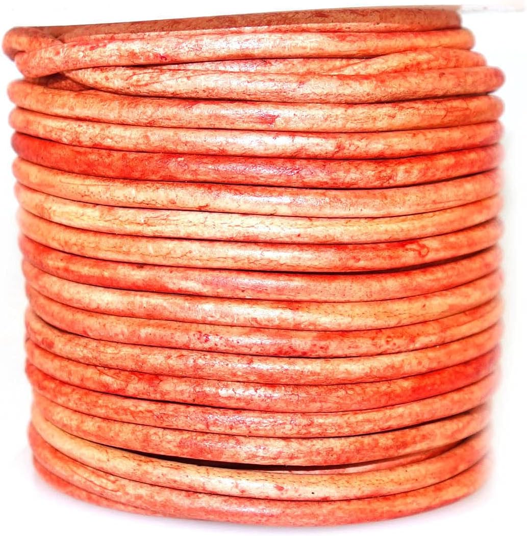 2mm Round Leather Cord for Jewelry Making Necklaces Bracelets Choker Hair Accessories Beading Work DIY Crafts and Hobby Projects, Roll of 20 Meters (Natural Red)