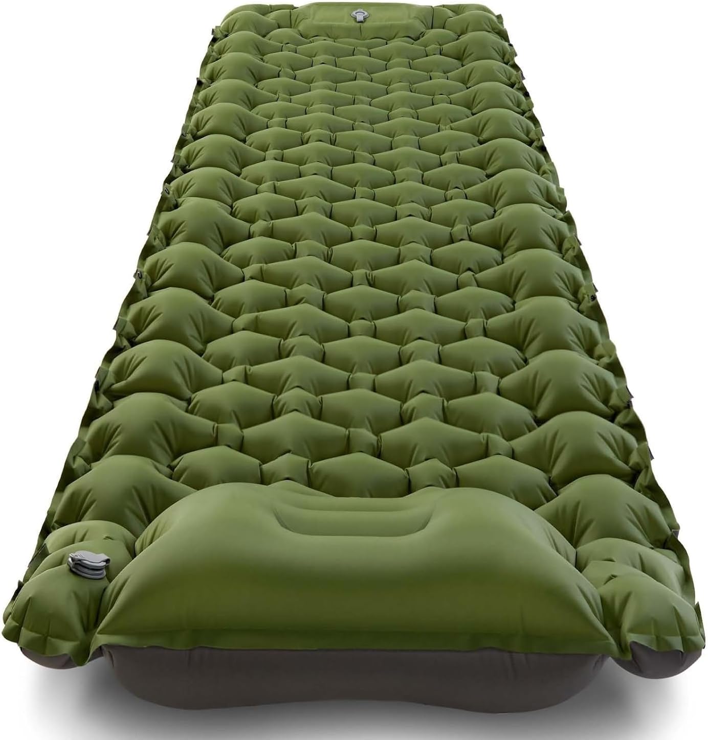 Camping Sleeping Pad, Ultralight Camping Mat with Pillow Built-in Foot Pump Inflatable Sleeping Pads Compact for Camping Backpacking Hiking Traveling-Light Green, Nylon