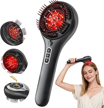 Red Light Hair Brush Scalp Massager, Portable Scalp Massager for Men Women | 3 in 1 hair massager, hair oil massager, IPX7 Waterproof Scalp Massager Comb, Cordless & Portable Adjustable Modes